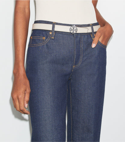 Tory Burch 1" MILLER REVERSIBLE BELT - Warm White / Tortora / Silver