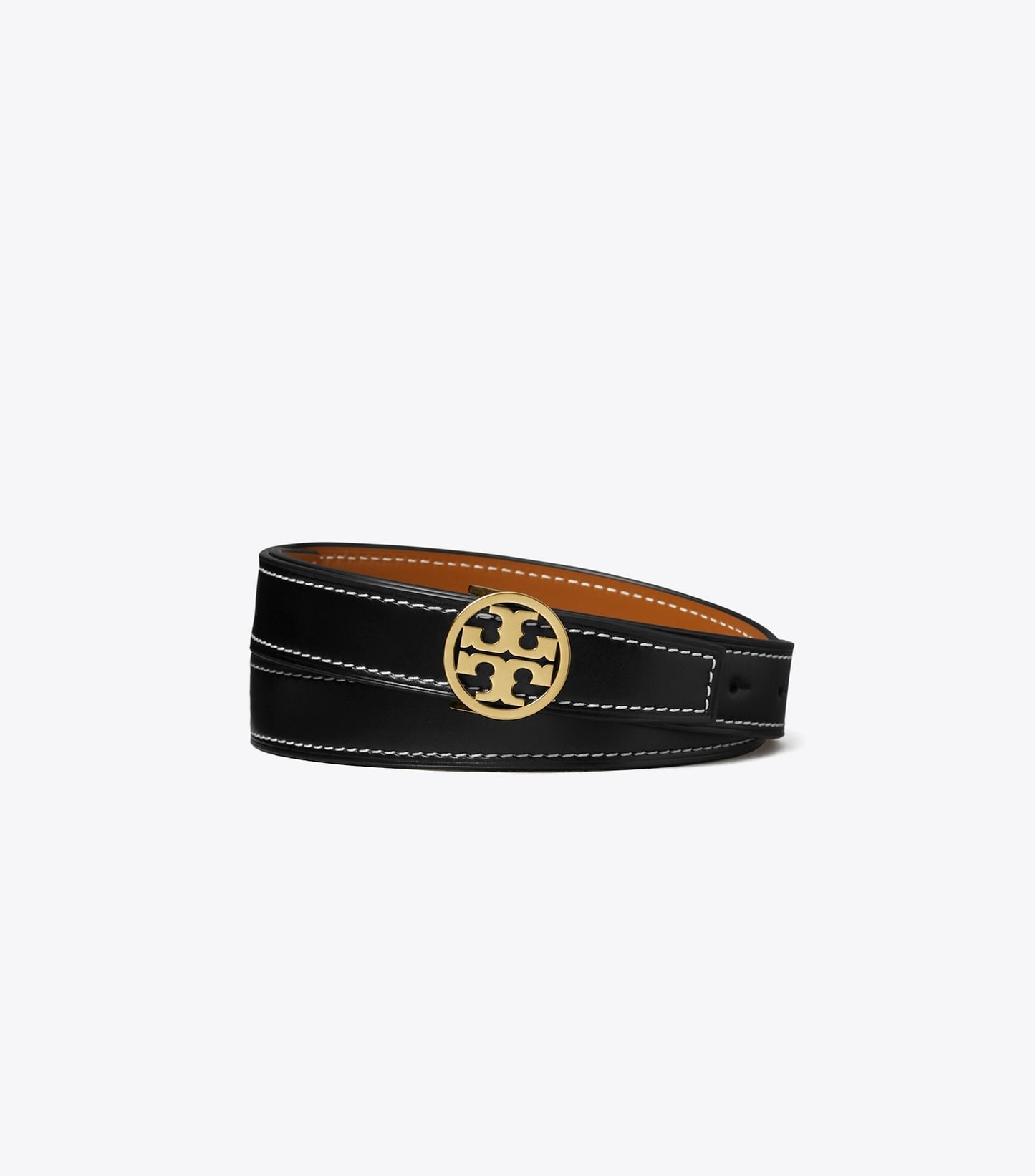 Tory Burch 1" MILLER SMOOTH REVERSIBLE BELT - Black / Malt Whiskey / Gold