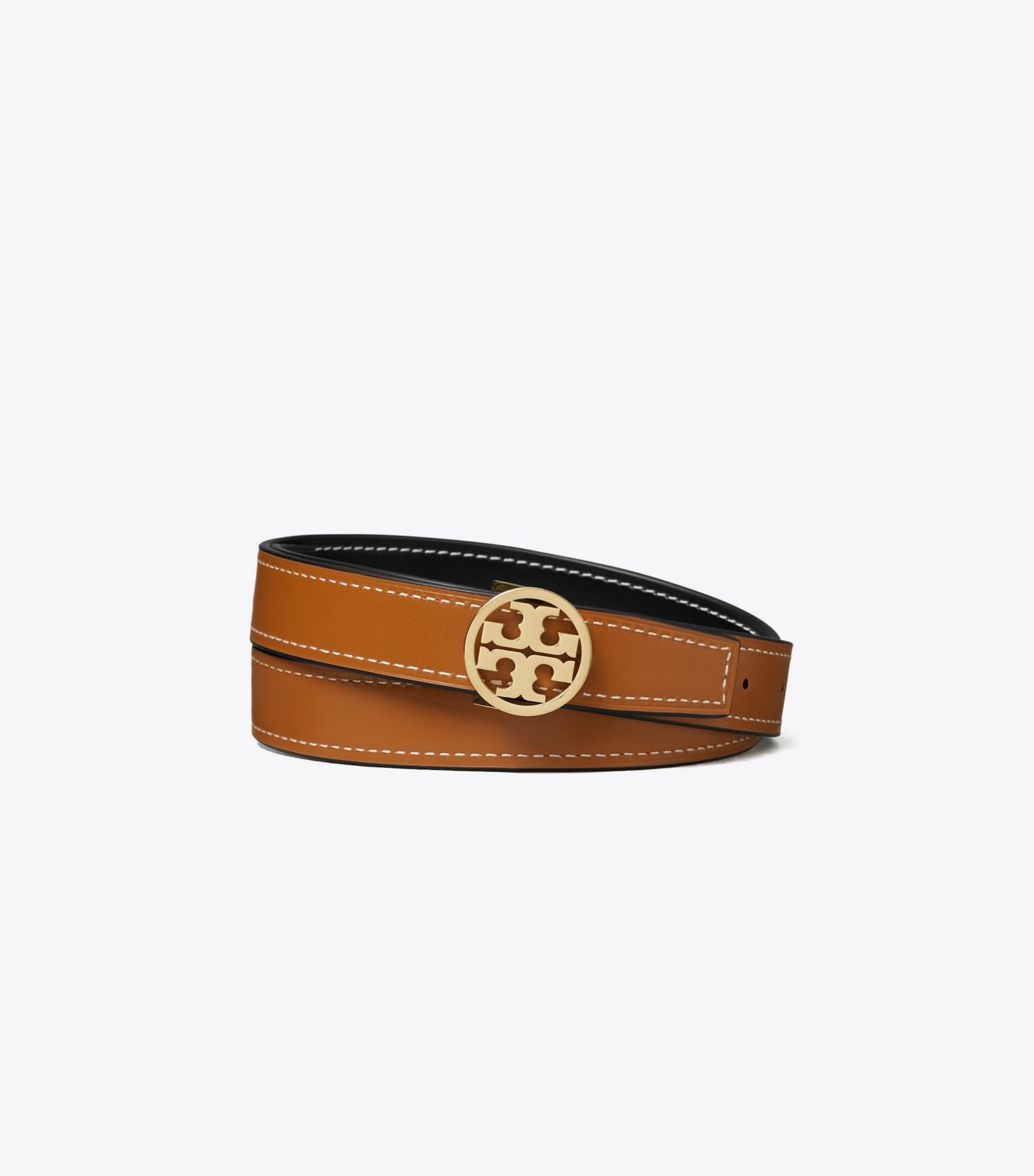 Tory Burch 1" MILLER SMOOTH REVERSIBLE BELT - Black / Malt Whiskey / Gold