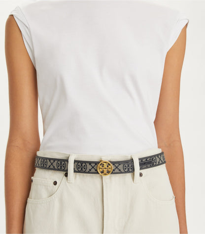 Tory Burch 1" T MONOGRAM MILLER BELT - Tory Navy/Gold