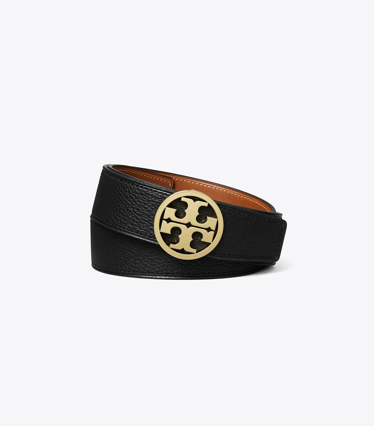 Tory Burch 1.5" MILLER REVERSIBLE BELT - Black / Classic Cuoio / Gold
