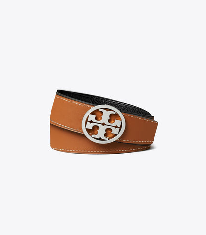 Tory Burch 1.5" MILLER REVERSIBLE BELT - Black / Classic Cuoio / Silver