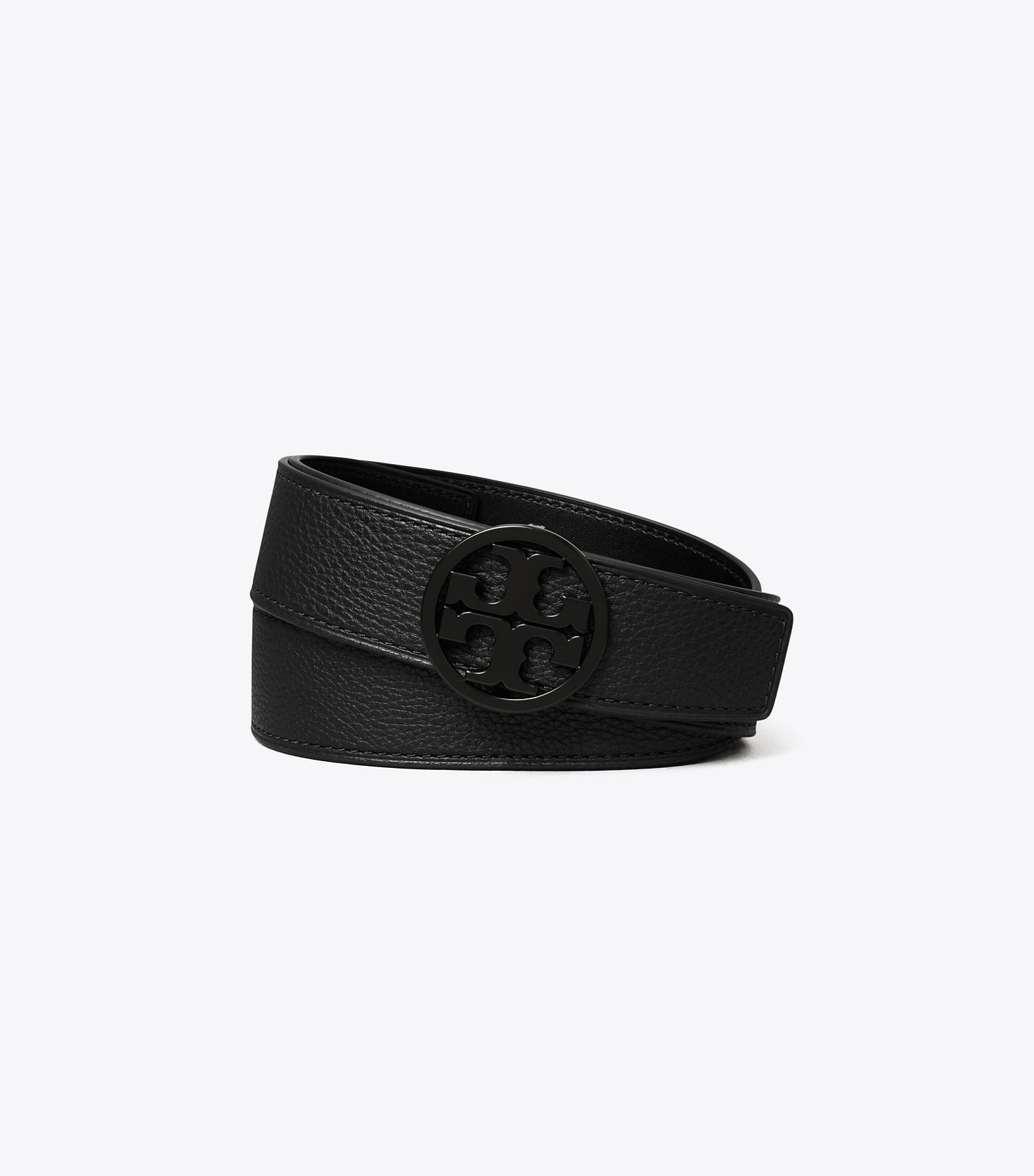 Tory Burch 1.5" MILLER PEBBLED POWDER-COATED BELT - Black / Black / Black