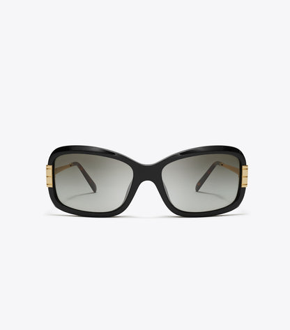 Tory Burch Eleanor Rectangle Sunglasses - Black/Grey Gradient