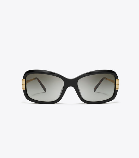 Tory Burch Eleanor Rectangle Sunglasses - Black/Grey Gradient