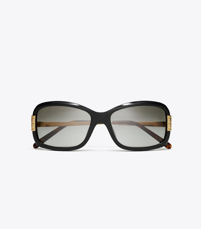 Tory Burch Eleanor Rectangle Sunglasses - Black/Grey Gradient