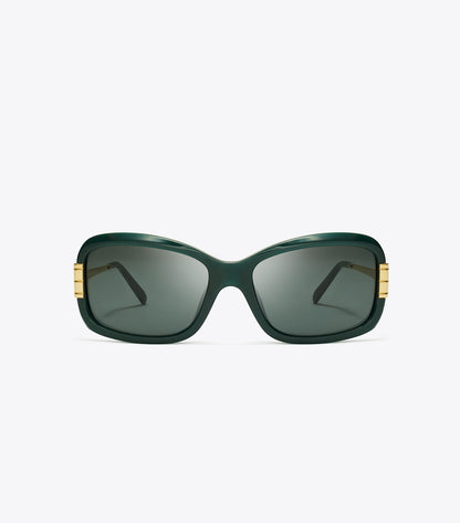 Tory Burch Eleanor Rectangle Sunglasses - Dark Green/Dark Grey