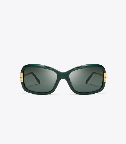 Tory Burch Eleanor Rectangle Sunglasses - Dark Green/Dark Grey