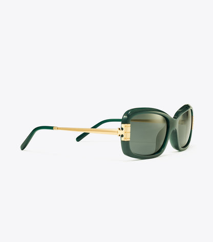 Tory Burch Eleanor Rectangle Sunglasses - Dark Green/Dark Grey