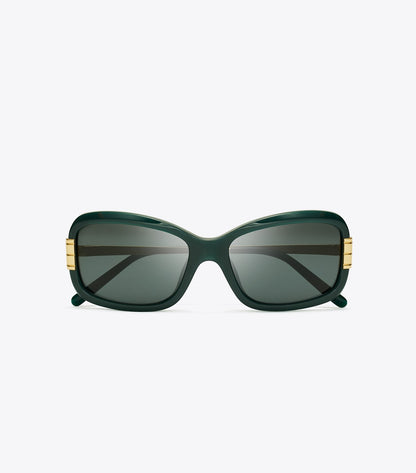 Tory Burch Eleanor Rectangle Sunglasses - Dark Green/Dark Grey