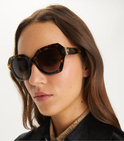 Tory Burch Eleanor Cat-Eye Sunglasses - Black/Dark Grey