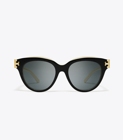 Tory Burch Eleanor Round Sunglasses - Black/Ivory/Dark Grey Solid