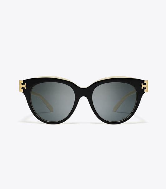 Tory Burch Eleanor Round Sunglasses - Black/Ivory/Dark Grey Solid