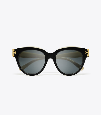 Tory Burch Eleanor Round Sunglasses - Black/Ivory/Dark Grey Solid