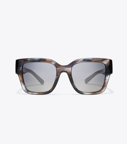 Tory Burch Miller Square Sunglasses - Blue Smoke Tortoise/Polar Gray Gradient