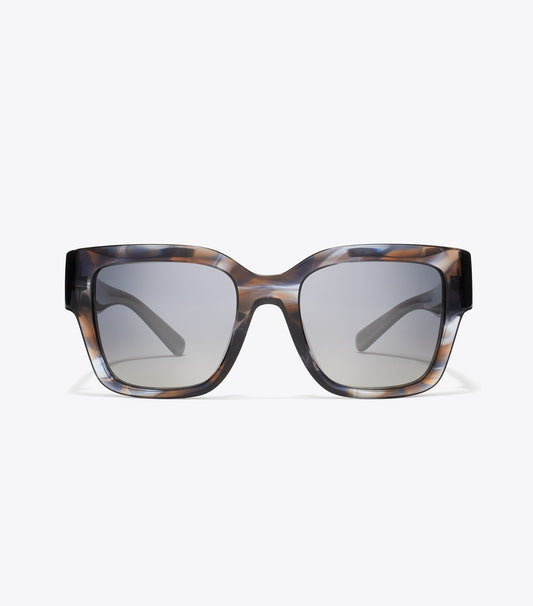 Tory Burch Miller Square Sunglasses - Blue Smoke Tortoise/Polar Gray Gradient