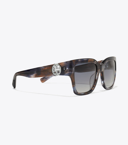 Tory Burch Miller Square Sunglasses - Blue Smoke Tortoise/Polar Gray Gradient