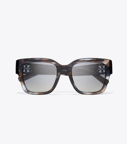 Tory Burch Miller Square Sunglasses - Blue Smoke Tortoise/Polar Gray Gradient