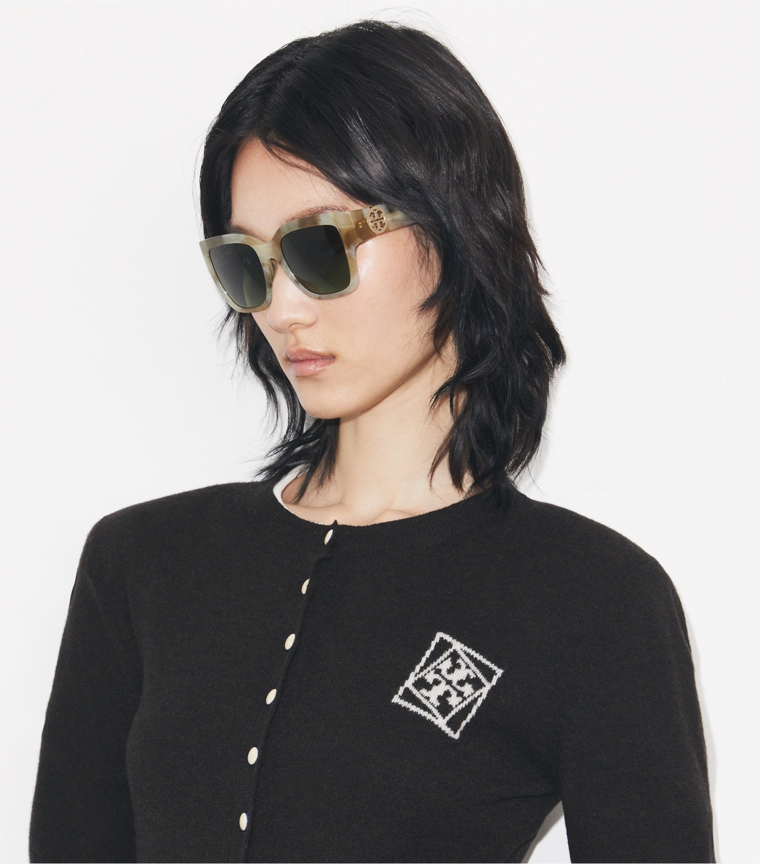 Tory Burch Miller Square Sunglasses - Blue Smoke Tortoise/Polar Gray Gradient