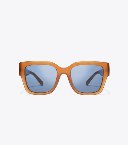 Tory Burch Miller Square Sunglasses - Amber Brown/Blue