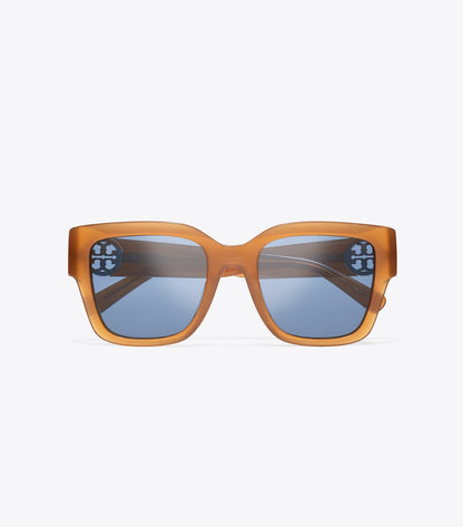 Tory Burch Miller Square Sunglasses - Amber Brown/Blue
