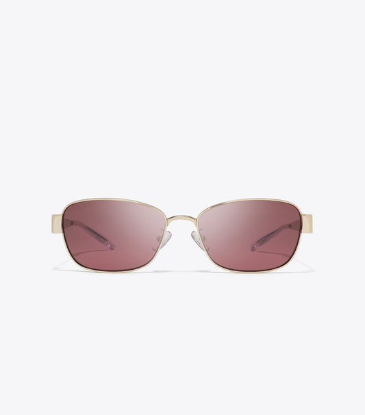 Tory Burch Miller Metal Rectangle Sunglasses - Shiny Light Gold/Dark Violet