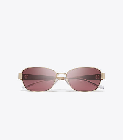 Tory Burch Miller Metal Rectangle Sunglasses - Shiny Light Gold/Dark Violet