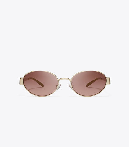 Tory Burch Miller Metal Oval Sunglasses - Shiny Light Gold/Light Pink Gradient Mirror