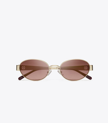 Tory Burch Miller Metal Oval Sunglasses - Shiny Light Gold/Light Pink Gradient Mirror