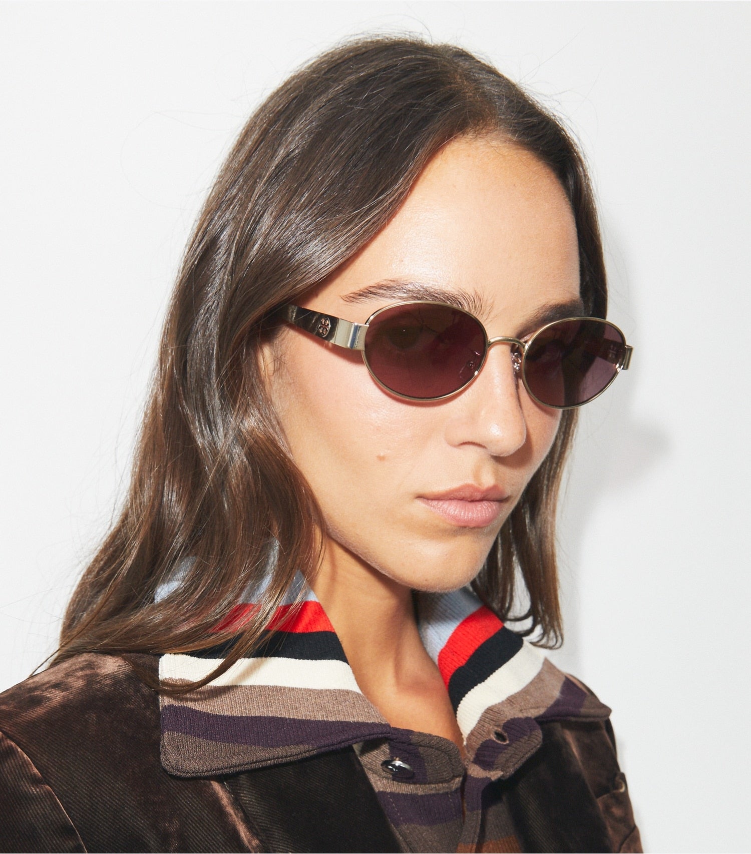 Tory Burch Miller Metal Oval Sunglasses - Shiny Light Gold/Light Pink Gradient Mirror