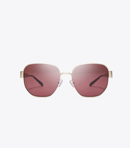Tory Burch Miller Metal Square Sunglasses - Brushed Light Gold/Wine