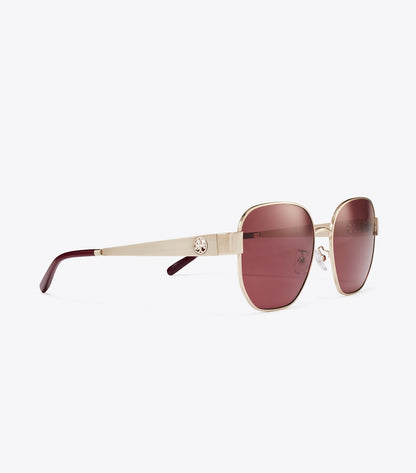 Tory Burch Miller Metal Square Sunglasses - Brushed Light Gold/Wine