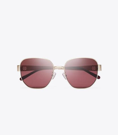 Tory Burch Miller Metal Square Sunglasses - Brushed Light Gold/Wine