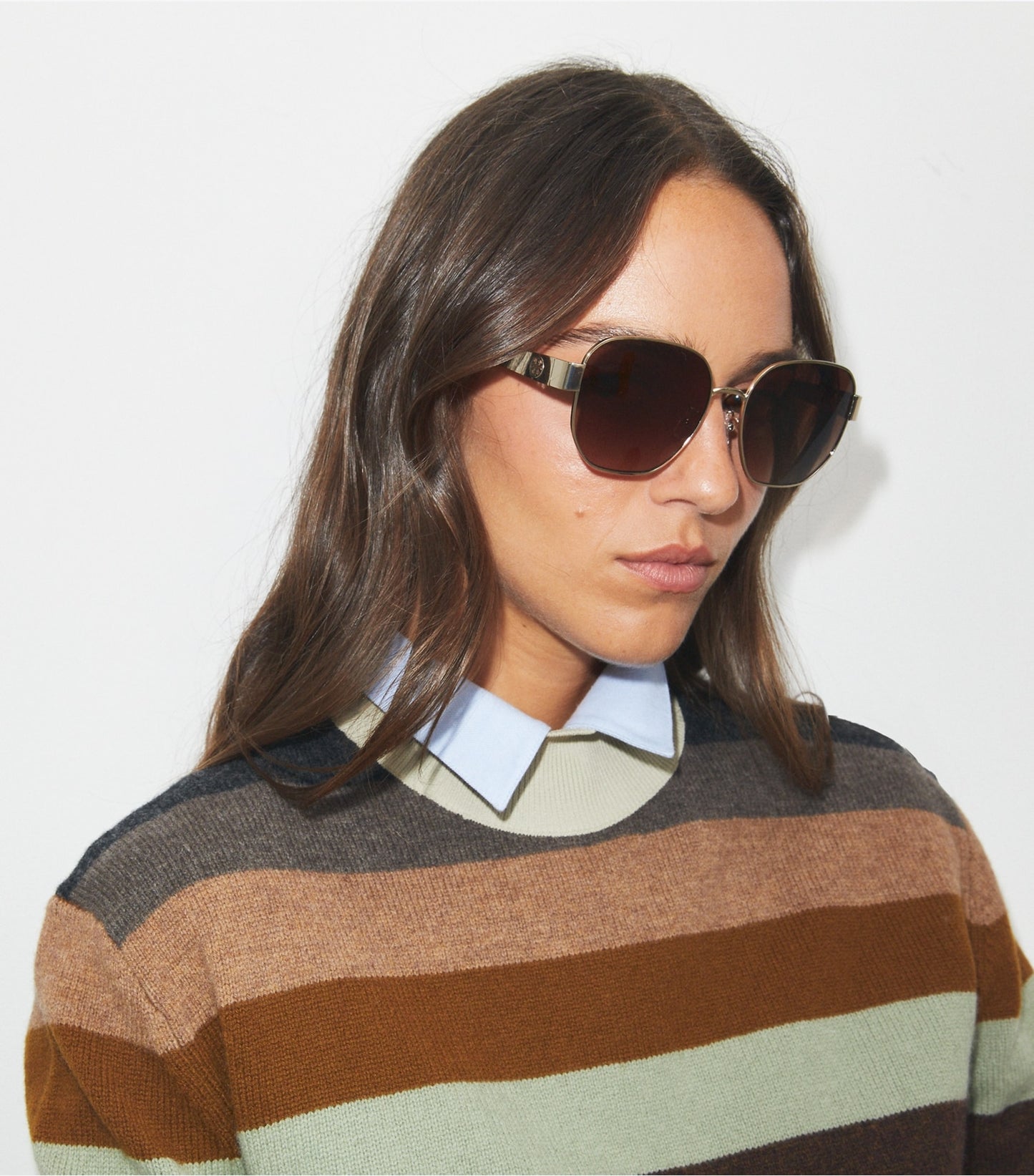 Tory Burch Miller Metal Square Sunglasses - Brushed Light Gold/Wine