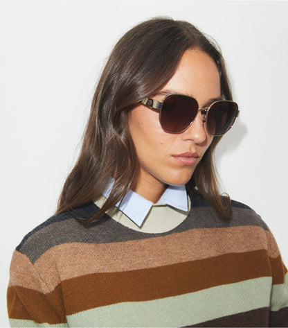 Tory Burch Miller Metal Square Sunglasses - Brushed Light Gold/Wine