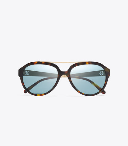 Tory Burch Miller Pilot Sunglasses - Tortoise/Petrol Green