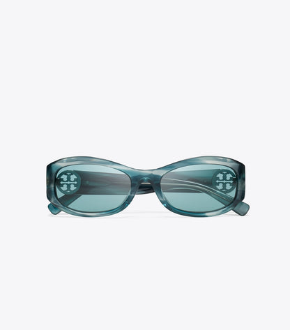 Tory Burch Miller Rectangle Sunglasses - Teal Striated/Petrol Green