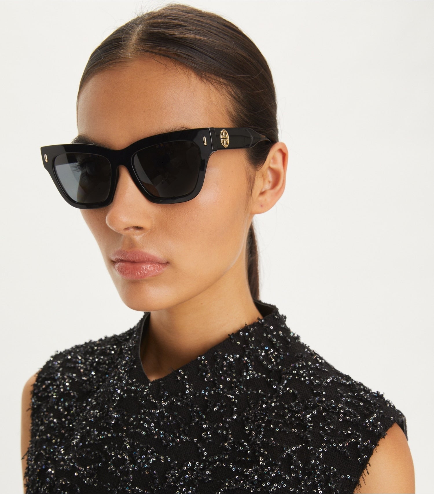 Tory Burch Miller Cat-Eye Sunglasses - Black/Dark Grey Polar