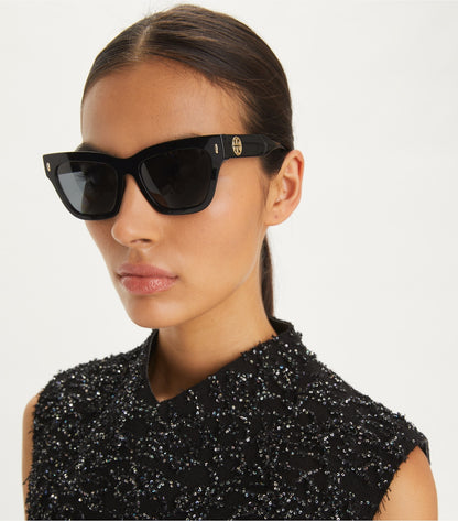 Tory Burch Miller Cat-Eye Sunglasses - Black/Dark Grey Polar