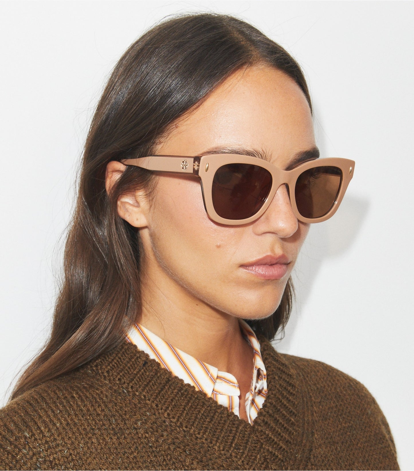 Tory Burch Miller Wayfarer Sunglasses - Tan/Brown Back Mirror