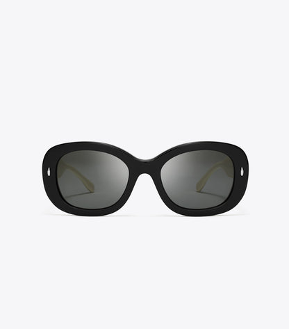 Tory Burch Miller Oval Sunglasses - Black/Ivory/Dark Grey Solid