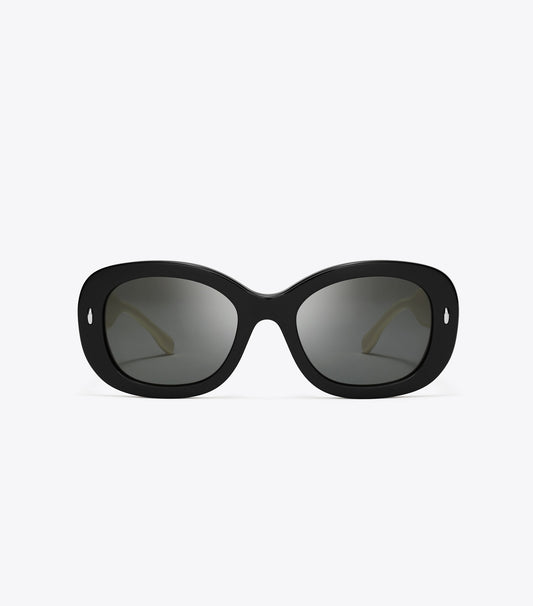 Tory Burch Miller Oval Sunglasses - Black/Ivory/Dark Grey Solid