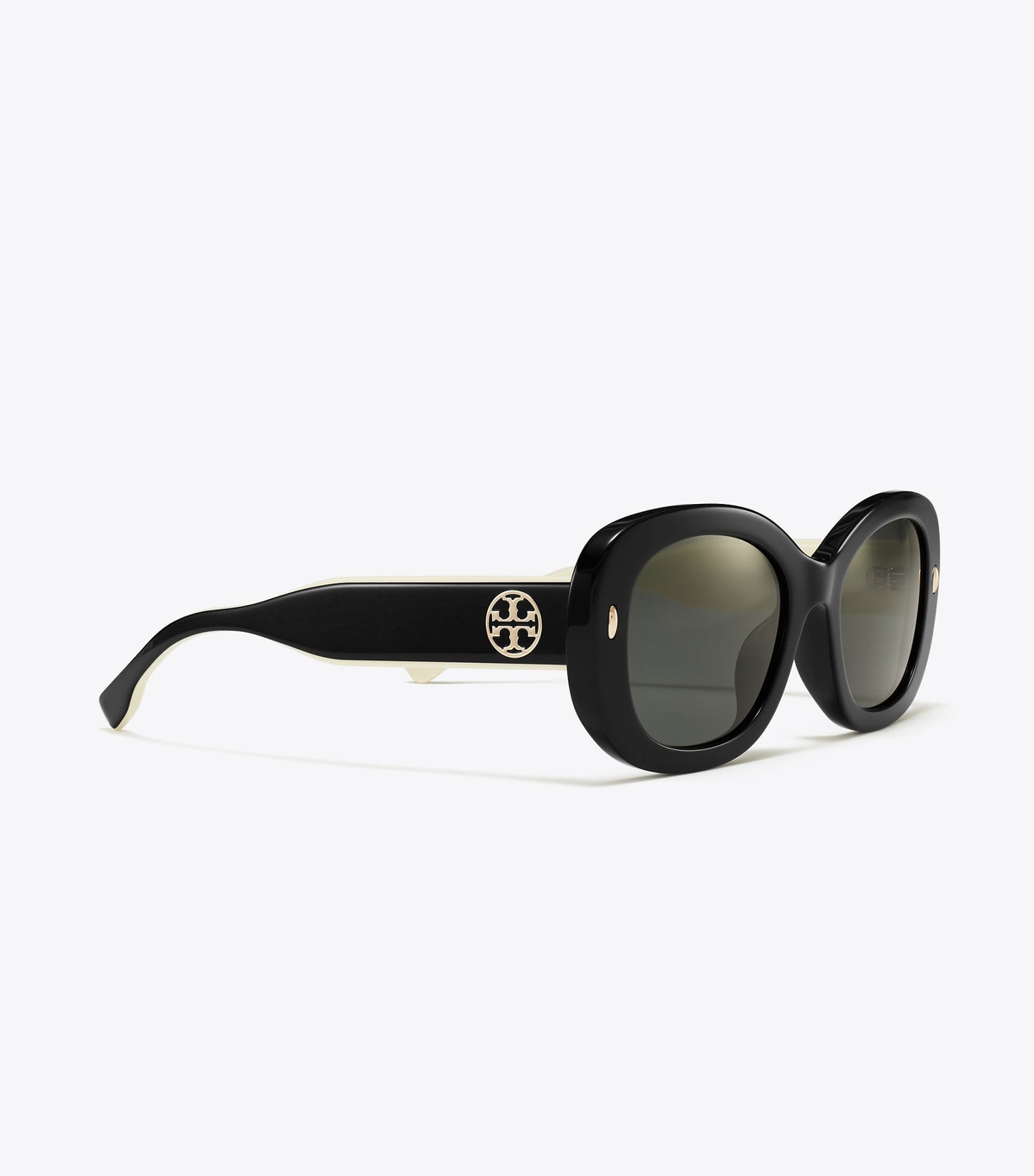 Tory Burch Miller Oval Sunglasses - Black/Ivory/Dark Grey Solid