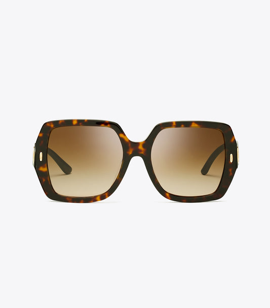 Tory Burch Miller Oversized Square Sunglasses - Dark Tortoise/Brown Gradient