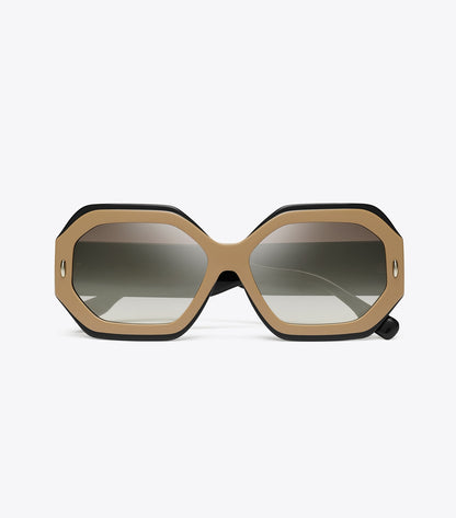 Tory Burch Miller Geometric Sunglasses - Navy/Beige/Clear Grad Mirror Silver