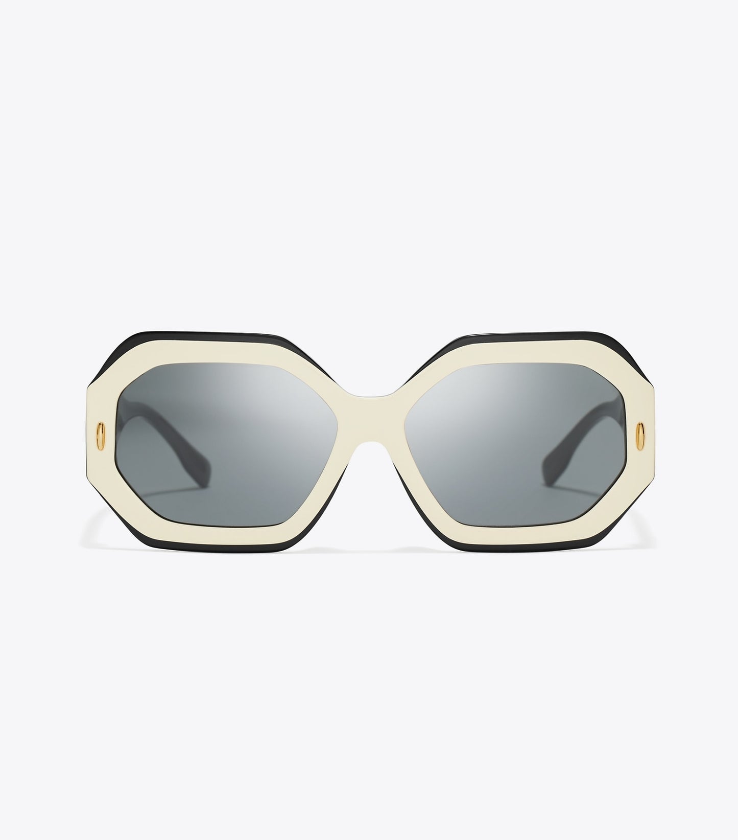 Tory Burch Miller Geometric Sunglasses - Black/Ivory/Dark Grey Solid