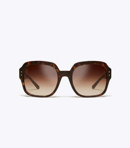 Tory Burch Oversized Square Logo Sunglasses - Dark Tortoise