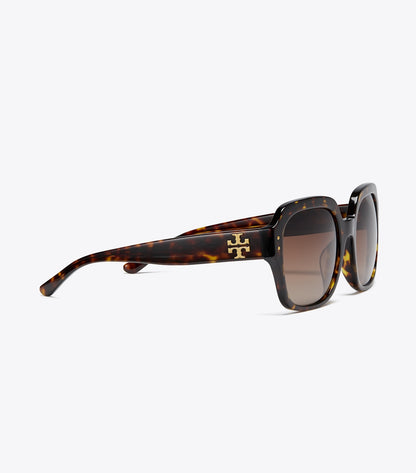Tory Burch Oversized Square Logo Sunglasses - Dark Tortoise