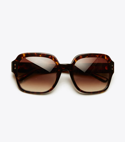 Tory Burch Oversized Square Logo Sunglasses - Dark Tortoise