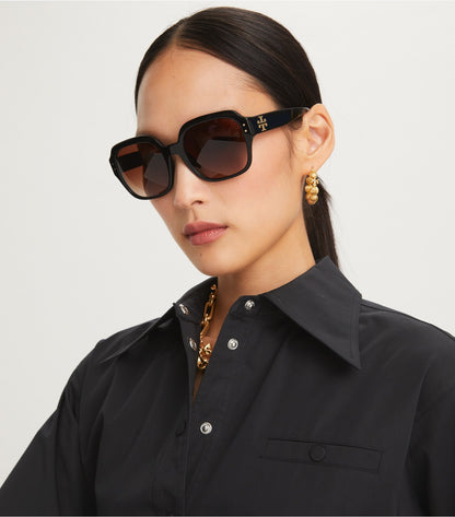 Tory Burch Oversized Square Logo Sunglasses - Dark Tortoise